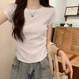 2026 Summer New Dopamine Light Blue Collar Front Shoulder Short Flying Sleeve T-Shirt Folds To The Waist Thin Top Lady