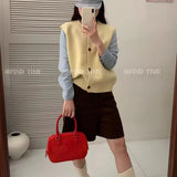 Ankola Red Folded Knitted Sweater Vest Vest For Women's Autumn And Winter Outside The Shoulder Loose Short Horse Clip Small Vest