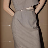 Spring And Summer New Female Commuter Style Suit Two Sets Of Sleeveless Short Top With Straight Half-Dress Suit