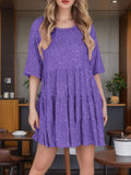 New Fashion Round Collar Loose Waist Short Sleeve Skirt Dress Squint Dress