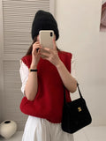 Round Collar Short Korean Gentle Knitted Vest Women 2025 Autumn Design Bump Color Stacked Inside Sweater Vest