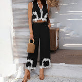 Dili 2025 Spring And Summer Leisure Holiday Wind Bomichian Geometric Trousers Suit Woman