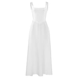 2025 Spring Summer New Women's Temperament Pure Color Collar Sleeveless Belt Sling Dress Women