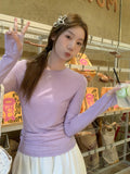 High-Grade Temperament Fragrant Taro Collar Long-Sleeved T-Shirt Girl Spring Wearing Slim Soft Slim Small Man Top