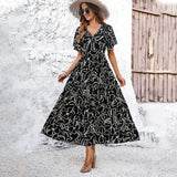 Dili Women's Clothing 2025 Spring And Summer Leisure Holiday Short-Sleeved Printed Dress