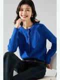 Klein Blue Knitted Sweater Cardigan Women 2025 Autumn Red Sweater Bottom Blue Collared Blouse Woman