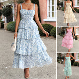 Dili 2025 Spring And Summer Temperament Sen Tied Small Fragrant Flowers Against The Color Chiffon Sling Skirt Women's Dress