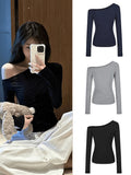 Sexy Strabiscuffed Long-Sleeved T-Shirt Girl Early Autumn New Hottie Design Slimming Niche Chic Top