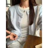 Light Blue Thread Round-Neck Long-Sleeved Knitted Cardigan Women's Autumn And Winter New Lazy Windy Loose Coat Embroidered Top