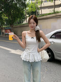 White Pure Lust Lace Spliced Sling Sling Vest 2026 Summer New Bow Repair Slim Top