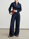 Ring Garlic Original Color Imitation Denim Waist Shirt + Rubber Air Pants Set Age-Old Fashion Two Sets