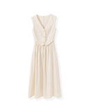 New British Old Money Fake Two Simple Commuting V-Neck Sleeveless High-Waist-Blend Dress