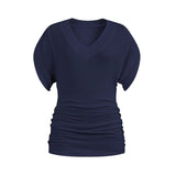 Summer Lazy Wind Loose V-Neck Blouse 2025 New Short-Sleeved T-Shirt Women's Bat Sleeve Shirt Ins
