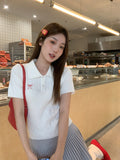 Korean Sweet Bow Poolo Collar Short-Sleeved T-Shirt Girl Spring New Set-Up Hot Girl Small Top