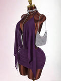 New Solid-Colored Body-In-Com, Sexy Mesh Ribbon With A Back-To-Back Clairvoyant Bag Sling Skirt Dress Woman