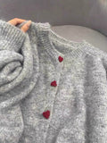 Grey Love Button Sweater Jacket Women's New High-End Sense Loose Collar Knitted Cardigan Top In Autumn