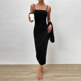 Dili Women's Clothing 2025 Autumn And Winter Temperament Elegant Solid Color Sling Dress Long-Sleeved Top