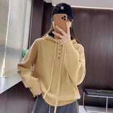 Hooded Zipper Knitted Shirt Women Long Sleeve Autumn And Winter New Large Size Fat Mm Loose Thin Jumper Sweater Top