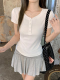 Yellow Babes Half-Neck Design Feel Short-Sleeved T-Shirt Girl 2026 Summer Repair Waist Short Shoulder Dress