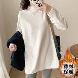 De-Velvet Half-High Collar Bottomed Bottom Shirt Women In Autumn And Winter With Long-Sleeved T-Shirt Cation Thicken And Worn White Top
