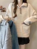 Loose Lazy Wind Polo Collar Thick Knitted Sweater Women's Autumn And Winter 2025 New Thin Inside Hit Bottom Top