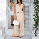 Dili 2025 Spring And Summer Leisure Holiday Commuting Wind Solid Color Cardigan Bm Leg Trousers Set
