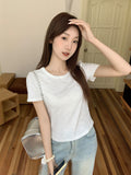The Texture Of The Round Collar Shoulder Short Sleeve T-Shirt 2026 Summer New Slimming Single Special Beautiful Top