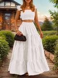 2025 Summer New Temperament Sexy Solid Color Sling Belt Large Two Sets Of Suit Dress