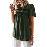 Independent Research And Development Design Round Collar Splicing Top 2025 Spring And Summer Loose Women's Shirt Pure Color