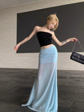 Seaside Net Dress Small Blue Dress Girl Summer Hot Girl Fishtail Skirt Temperament Ass Skirt Skirt