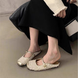 French Retro Women's Cool Slippers New Square Head Slid Small Scented Slippers With Skirt Temperament Flat-Bottom Slippers Women
