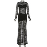 Spring And Summer New Fashion Round Collar Splicing Perspective Hollow Sexy Hot Girl Tight Dress Woman
