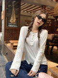 Lazy Wind Heavy Industry Embroidered Long-Sleeved T-Shirt Women 2026 Early Autumn New Button Loose Design Top