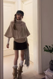 Gentle Style French Temperament High-Neck Short-Sleeved Sweater Autumn New Folded Loose Thin Chic Tops Up Jacket