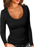 2025 Lady Collar Collar T-Shirt Basic Solid Long-Sleeved Bottom Shirt