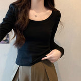 White Shoulder Repair Long-Sleeved T-Shirt Girl Early Autumn New Ocean With Small Short Bottom Top