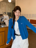 Early Autumn Collar Single Buckle Embroidered Long-Sleeved Knitted Cardigan Sweater Loose Lazy Coat Woman