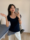 Spice Girls Clammed U-Necked Short-Sleeved Knitted Shirt Women 2026 Spring And Summer New Korean Fashion Beautiful Inside The Top