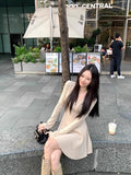 French Temperament V-Neck Long-Sleeved Knitted Dress Women Autumn Gentle Figure Inside The Bottom Skirt A Skirt Skirt Short Skirt