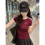 Three-Armed Straight Shoulder Collar Short-Sleeved T-Shirt Girl Bm Hottie Skinny Embroidery White Short Coat Summer