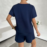 Dili Women's Clothing 2025 Summer Solid Color Knit Round Collar Top Shorts Casual Two-Piece Set