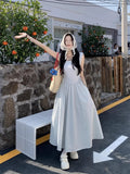 French Tea In The Tea White Square Collar Dress To Collect The Waist Showing Slim Seaside Holiday Temperament Vest Long Dress Summer