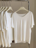 Small Short-Sleeved T-Shirt Women's Summer 2025 New Simple Design Sense Of Small Loose Shoulder Bottom U Collar Top