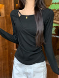 Korean Pure High-End Feeling Set Up Long-Sleeved Bottom Shirt Women's Spring And Autumn Irregular Chic Chic Top