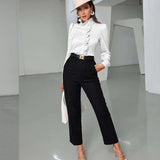 New High-End Acetic Acid Fabric Shirt Long-Sleeved Wooden Ear Straight-Shaped Women's Top Shirt