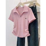 Large-Size Front-Shouldered Cotton Short-Sleeved T-Shirt For Women's New School Style POLO In Summer 2025