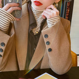 De-Hing Pile Collar Striped Bottoming Shirt Women's Long Sleeve 2025 Autumn And Winter 2025 New Set-Up Warm Top T-Shirt