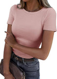 2025 Summer New Fashion Lady Short Sleeve Elastic Collar Ribs T-Shirt Women's Top