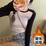 Vintage Shoulder Long-Sleeved T-Shirt Girl Autumn And Winter Dress In The Shirt Hottie Design Sense