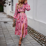 Dili 2025 Autumn And Winter Women's Temperament Elegant V Collar High-Waist Print Dress